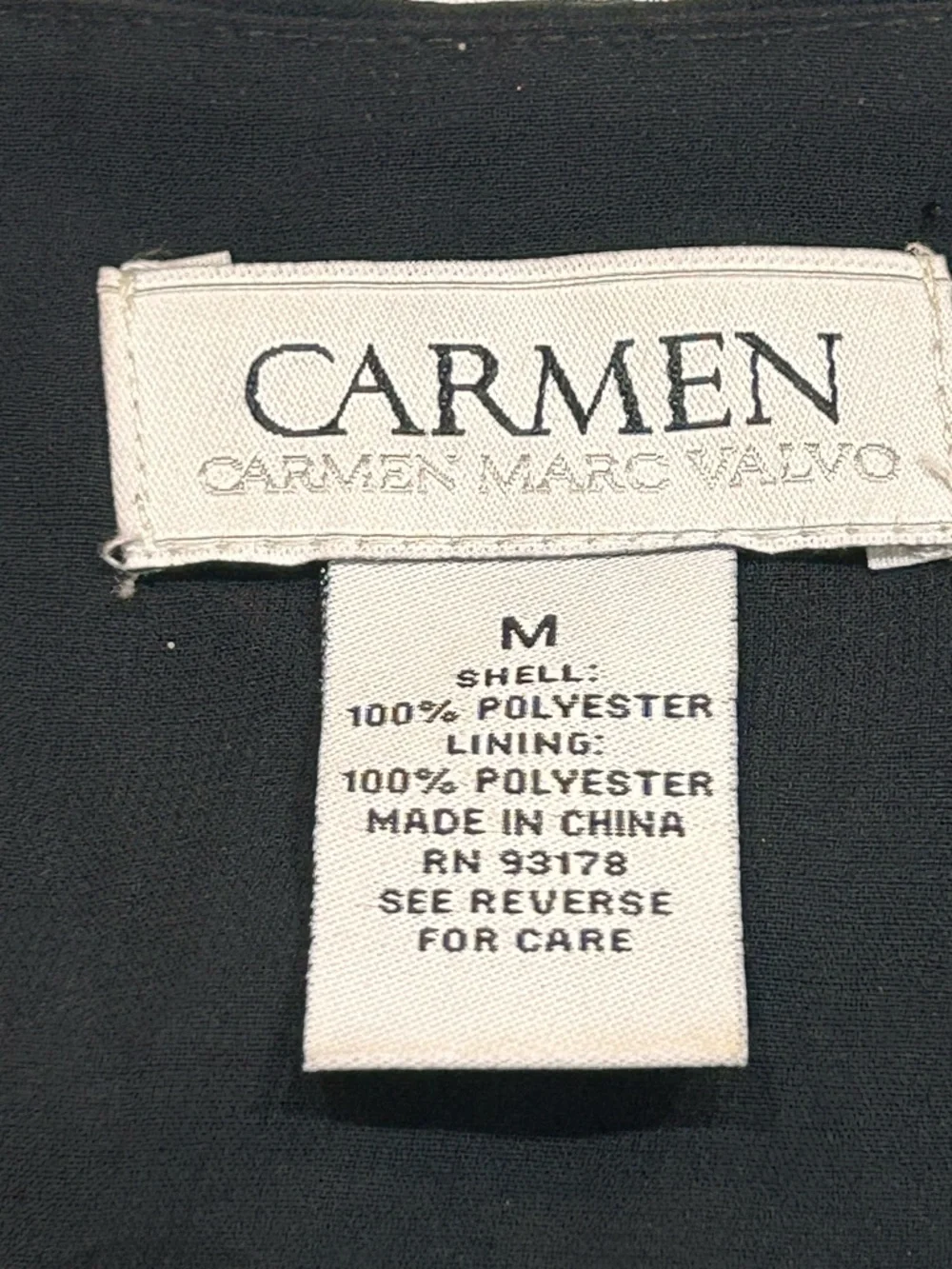 Carmen Marc Valvo Black Bell Sleeve Tie Neck Bls Sz M Keyhole Flowy Whimsygoth - Picture 3 of 5
